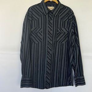 Wrangler Pearl‎ Snap Western Long Sleeve Shirt Black w/Silver Thread Accents XL